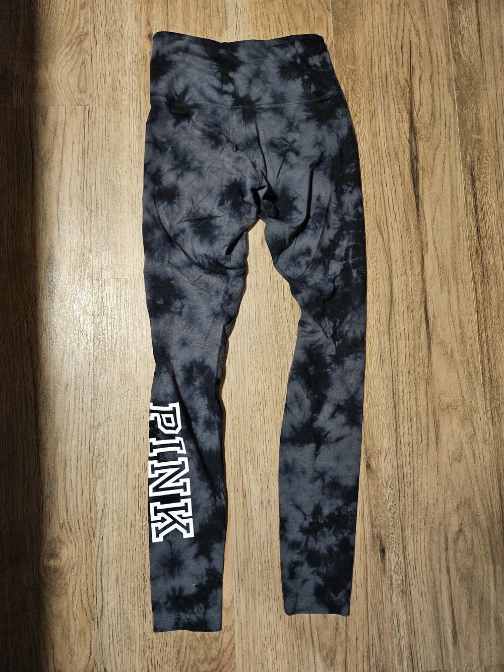 PINK Victoria's Secret Girls' Black Tie-Dye Leggings with White Logo